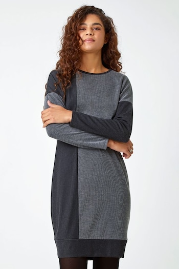 Roman Grey Colour Block Knitted Jumper Dress (Q68640) | £36
