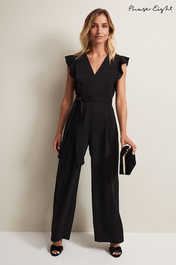 Phase Eight Black Ruffled Kallie Wide Leg Jumpsuit (Q68641) | £139