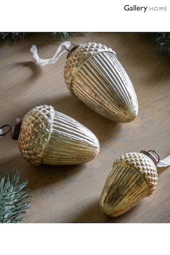 Gallery Vic Gold Christmas Acorn Baubles (Set of 6) 100x100x100mm (Q68664) | £25