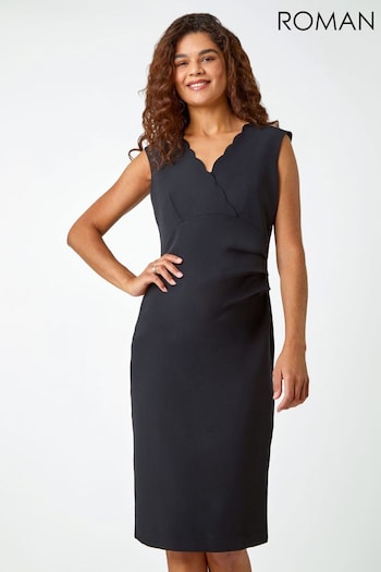Roman Black Scallop Edge Fitted Shift Dress (Q68668) | £55