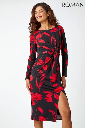 Roman Red Floral Twist Detail Stretch Dress (Q68700) | £48