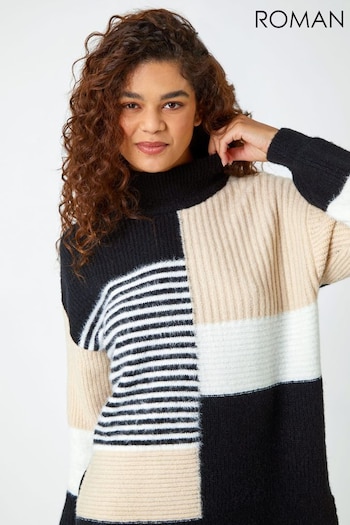 Roman Black Stripe Colour Block High Neck Jumper (Q68702) | £35