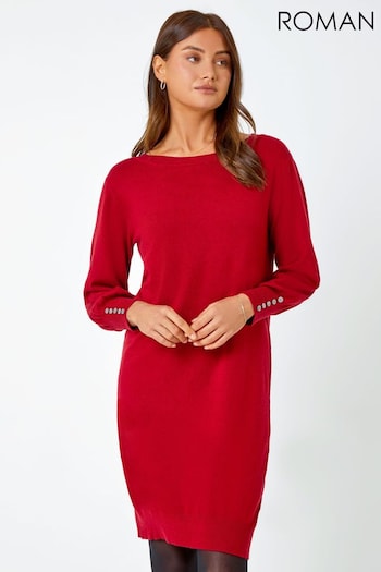 Roman Red Button Detail Knitted Jumper Dress (Q68738) | £36