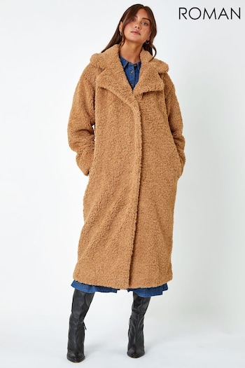 Roman Brown Longline Faux Fur Teddy Borg Coat (Q68765) | £79
