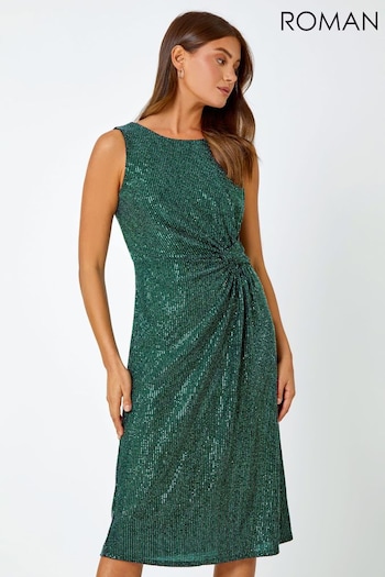 Roman Green Shimmer Side Twist Stretch Dress (Q68773) | £50