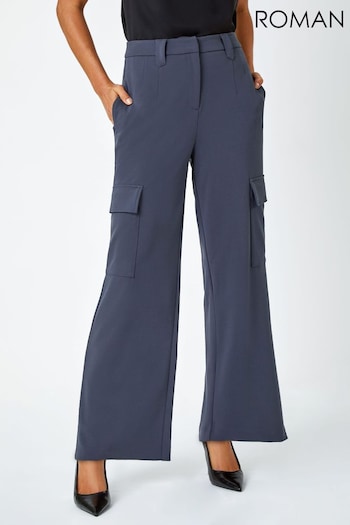Roman Blue Premium Stretch Wide Leg Cargo Trousers (Q68776) | £30