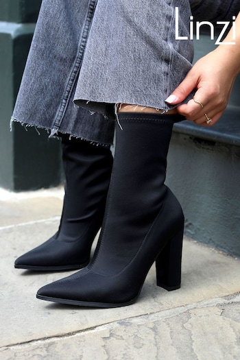Linzi Black Diva Lycra Pointed Toe Sock Boots With Block Heel (Q68783) | £40