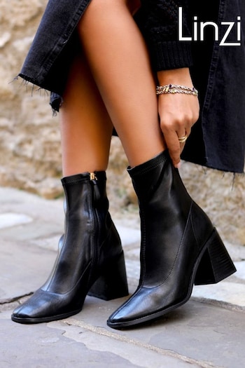 Linzi Black Taylor Faux Leather Square Toe Sock Style Boots (Q68801) | £45