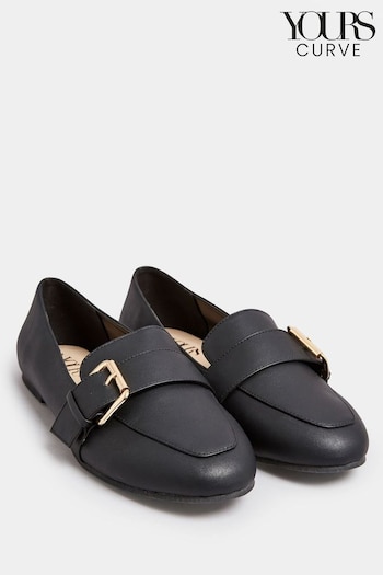 Yours Curve Black Wide Fit PU Buckle Loafers (Q68833) | £27