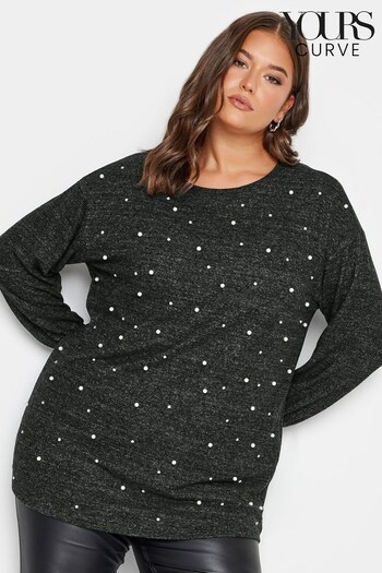 Yours Curve Grey Soft Touch Diamante & Pearl Grey Jumper (Q68911) | £31