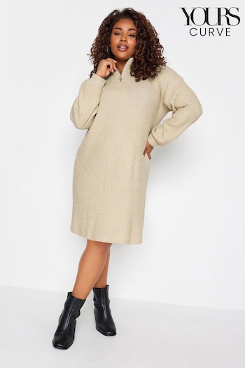Yours Curve Natural Soft Touch Ribbed Half Zip Midi Dress (Q68914) | £31