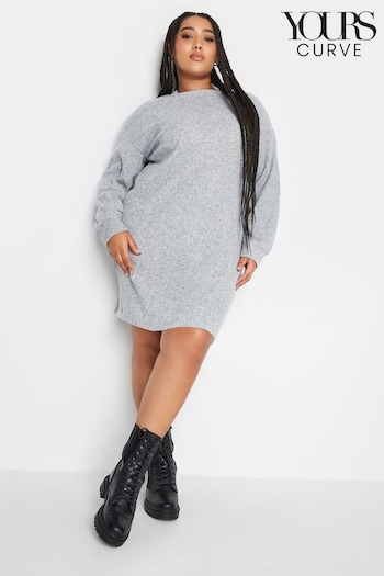 Yours Curve Grey Soft Touch Ribbed Midi Dress (Q68917) | £31