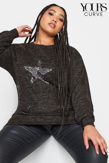 Yours Curve Black Sequin Start Soft Touch Jumper (Q68923) | £31