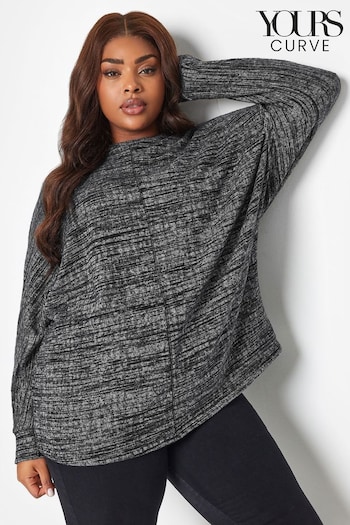 Yours Curve Black Spacedye Soft Touch Front Seam Long Sleeve Top (Q68927) | £27