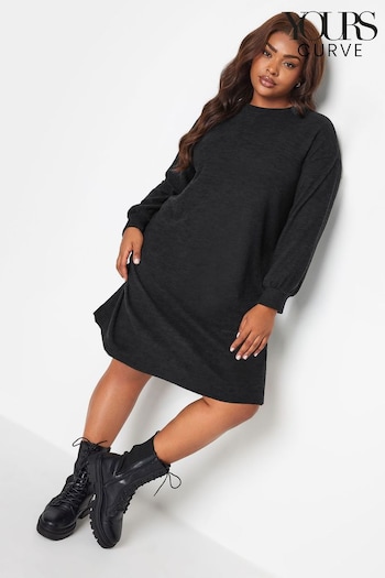 Yours Curve Black Soft Touch Ribbed Midi Dress (Q68980) | £31