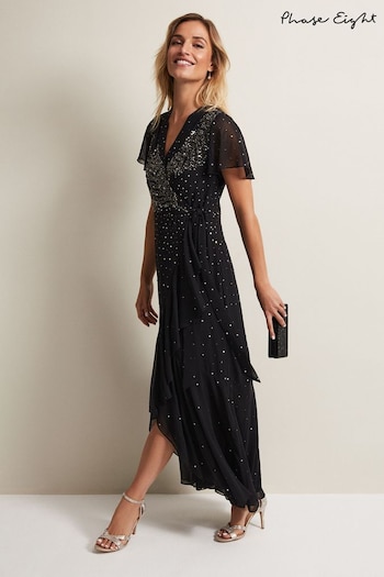 Phase Eight Black Melody Sequin Feather Maxi Dress (Q69006) | £299