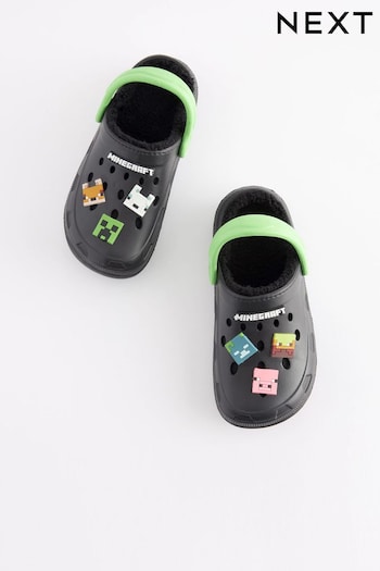 Black Minecraft Faux Fur Lined Clog Slippers (Q69007) | £17 - £19