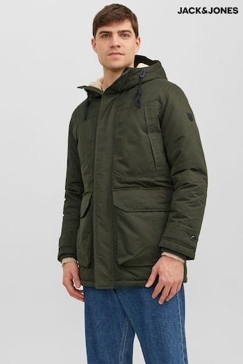 JACK & JONES Green Borg Lined Parka Coat (Q69060) | £95