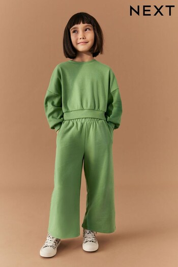 Khaki Green Rib Cuffed Top & Wide Leg Joggers Set (2-16yrs) (Q69061) | £20 - £26