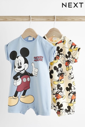 Cream/Blue Mickey Mouse Jersey Baby Rompers 2 Pack (Q69158) | £14 - £18