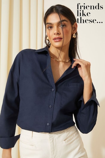 Medusa Smiley T-shirt Navy Blue Cotton Poplin Long Sleeve Button Through Shirt (Q69173) | £29