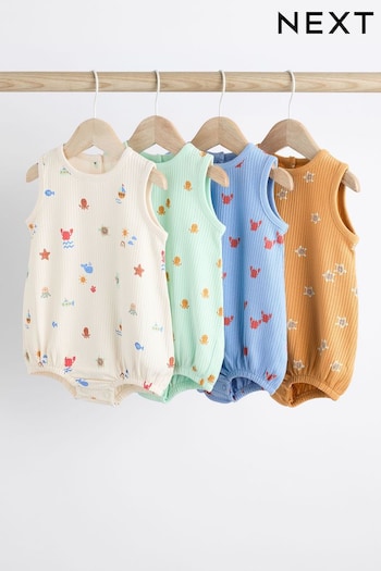 Multi Sealife Baby Bloomer Jersey Rompers 4 Pack (Q69230) | £19 - £23