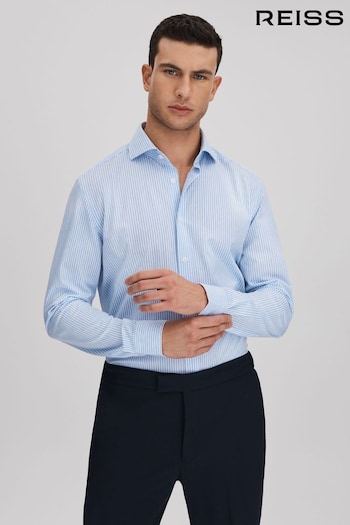 Reiss White/Soft Blue Archie Striped Cutaway Collar Shirt (Q69266) | £98