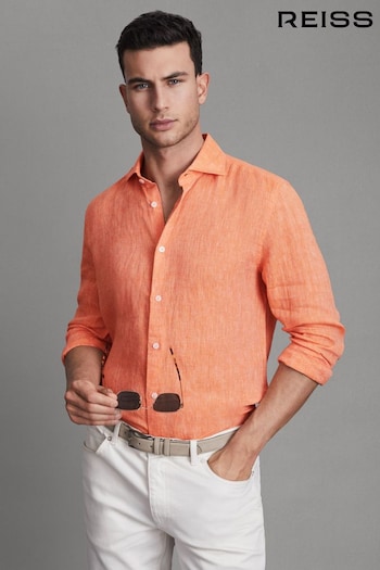 Reiss Peach Ruban Linen Button-Through Shirt (Q69270) | £98