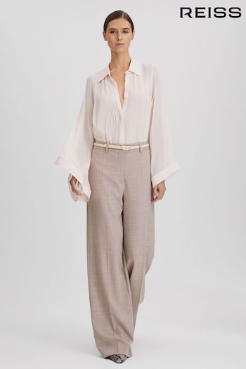 Reiss Nude Magda Pleated Flared Sleeve Blouse (Q69271) | £158