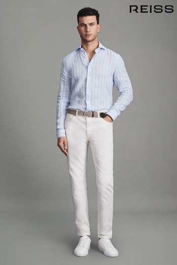 Reiss Soft Blue Pin Stripe Ruban Linen Button-Through Shirt (Q69278) | £110