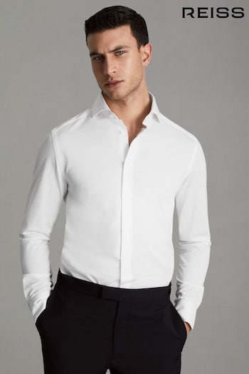 Reiss White Nate Slim Fit Jersey Button-Through Shirt (Q69280) | £98