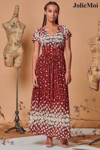 Jolie Moi Red Carlii Symmetrical Print Mesh Maxi Dress (Q69289) | £95