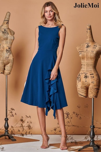 Jolie Moi Blue Fit & Flare Ruffle Detail Midi Dress (Q69325) | £68