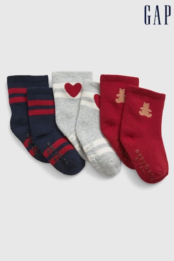 Gap Red Blue and Grey Soft Knit Print Socks 3-Pack (Q69355) | £8