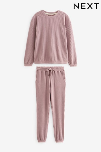 Pink Soft Waffle Long Sleeve Pyjamas (Q69368) | £34
