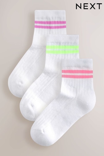 White with fluorescent stripe Mid Length Cotton Rich Cushioned Sole Ankle Socks 3 Pack (Q69445) | £5.50 - £6.50