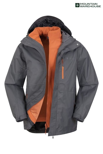 Mountain Warehouse Grey Mens Bracken Extreme Waterproof 3-In-1 Jacket (Q69446) | £150