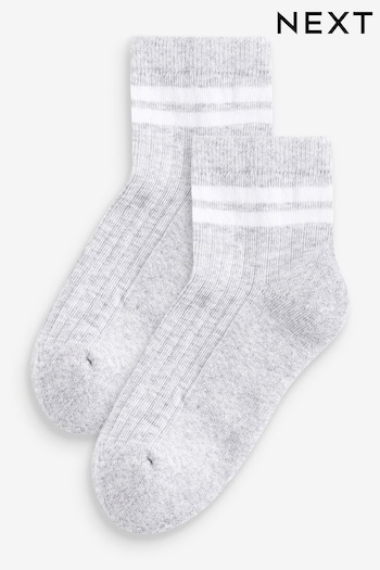 Grey 2 Pack Cotton Rich Cushioned Footbed Ribbed Low Cropped Ankle Socks (Q69455) | £3 - £5