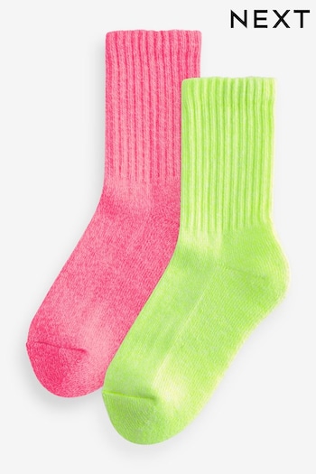 Yellow/Pink Bright Cushioned Sole Ribbed Ankle Socks 2 Pack (Q69456) | £4 - £6