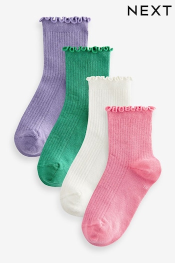 Pink/Purple/Green/White Cotton Rich Frill Top Ankle Socks 4 Pack (Q69459) | £6 - £8