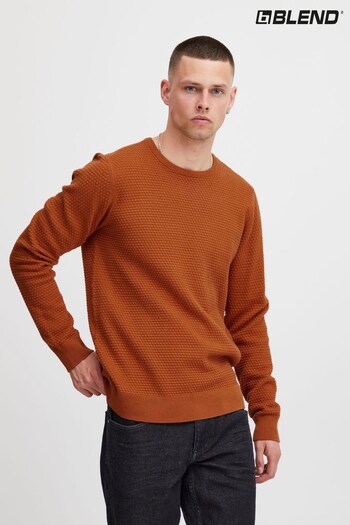 Blend Brown Textured Crew Neck Knitted Pullover Sweater (Q69526) | £36