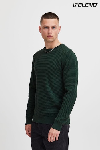 Blend Green Textured Crew Neck Knitted Pullover Sweater (Q69527) | £36
