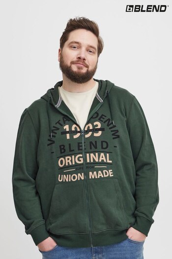 Blend Green Printed Zip Through Hooded Sweatshirt (Q69541) | £40