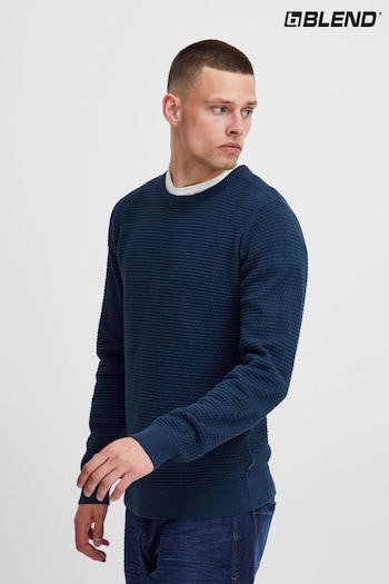 Blend Blue Textured Crew Neck Knitted Pullover Sweater (Q69549) | £36