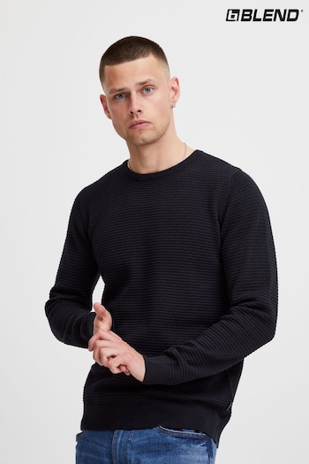 Blend Black Textured Crew Neck Knitted Pullover Sweater (Q69555) | £36