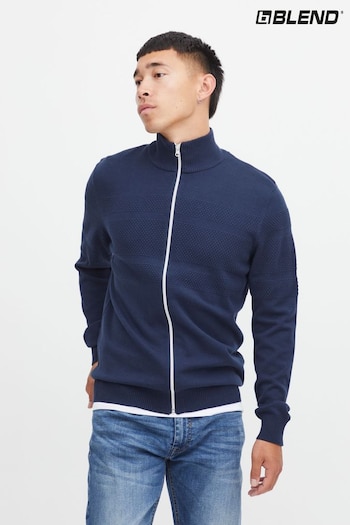 Blend Blue Zip-Through Funnel Neck Knit Cardigan (Q69566) | £40