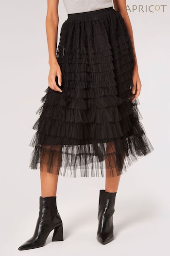 Apricot Black Tulle Layered Midi Skirt (Q69580) | £35