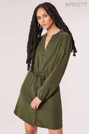Apricot Green Twill Tie Thru Shirt Dress (Q69586) | £35