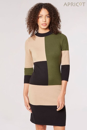 Apricot Green Constructive Colourblock Knit Dress (Q69598) | £35