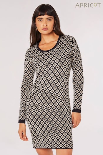 Apricot Black Geo Diamond Knitted Dress (Q69606) | £39